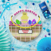 黄色のひよこ 卵 ピンク ゴールド イースターバスケット ペーパープレート (パーティー)