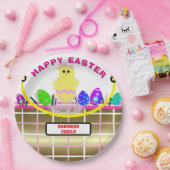 黄色のひよこ 卵 ピンク ゴールド イースターバスケット ペーパープレート (パーティー)