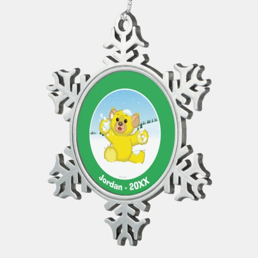 黄色のふわふわふわふわふわふわふわふわふわふわふわ スノーフレークピューターオーナメント (右)