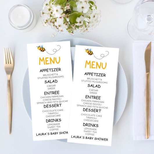 黄色のまわりに蜂蜜蜂ベビーシャワーフード メニュー