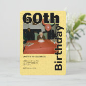 黄色のアイコンで写真60誕生日テーマの長老 招待状 (スタンド正面)