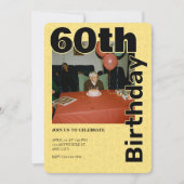 黄色のアイコンで写真60誕生日テーマの長老 招待状 (正面)