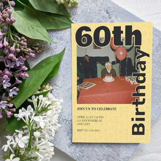 黄色のアイコンで写真60誕生日テーマの長老 招待状