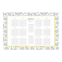 黄色のアイリスとグレーのシーティングチャートのアルファベット