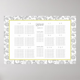 黄色のアイリスとグレーのシーティングチャートのアルファベット ポスター