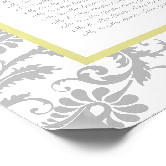 黄色のアイリスとグレーのシーティングチャートのアルファベット ポスター (角)