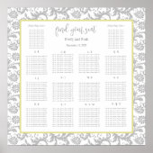 黄色のアイリスとグレーのシーティングチャートのアルファベット ポスター (正面)