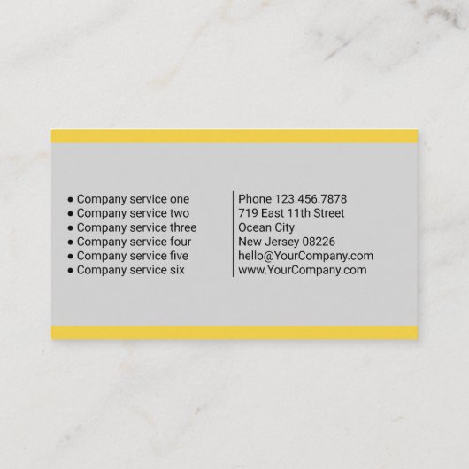 黄色のアクセントはグレーにエネルギーと楽観主義を加える 名刺 (裏面)