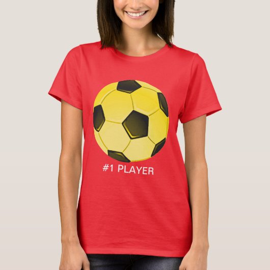黄色のアメリカサッカーボールまたはサッカー Tシャツ (正面)