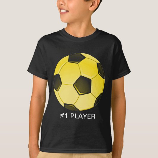 黄色のアメリカサッカーボールまたはサッカー Tシャツ (正面)