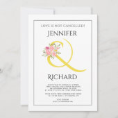 黄色のアンパサンドとピンクのバラ結婚スvirtual 招待状 (正面)