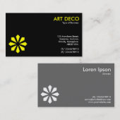 黄色のアールデコフラワーシンボル – 黒 名刺 (正面/裏面)