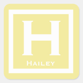 黄色のイニシャル名キッズガールパーティー新学期 スクエアシール