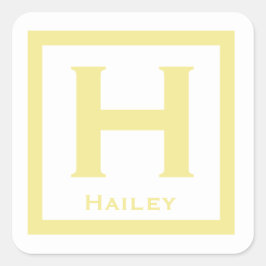 黄色のイニシャル名キッズガールパーティー新学期 スクエアシール