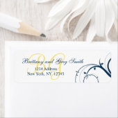 黄色のイニシャル、青い渦結婚の住所 シール (インサイチュ)