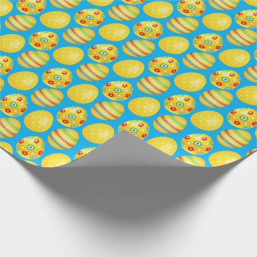 黄色のイースターエッグオンアクア ラッピングペーパー (角)
