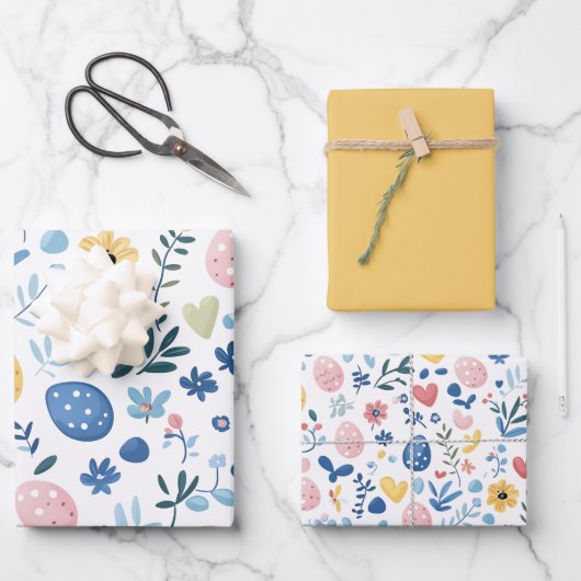 黄色のイースターラッピング紙シートセット – 19"x29" ラッピングペーパーシート (正面)