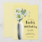 黄色のイースターリリーの花瓶 フラワー バースデー パーティー 招待状 (正面/裏面)