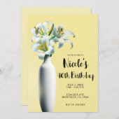 黄色のイースターリリーの花瓶 フローラル 誕生日パーティー 招待状 (正面/裏面)