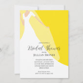 黄色のウェディングシャワーの背景にウェディングドレスのヴェール 招待状 (正面)