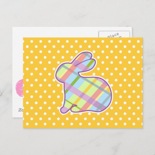 黄色のウサギのシェイプ水玉模様背景 ポストカード (正面/裏面)