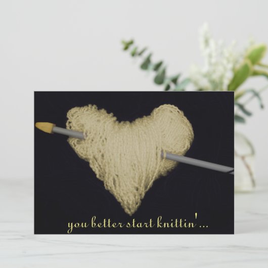 黄色のウールハートベイビー妊娠発表 案内状 (スタンド正面)