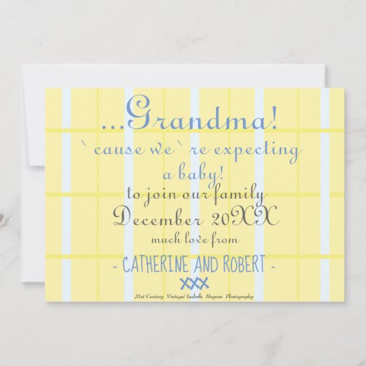 黄色のウールハートベイビー妊娠発表 案内状 (裏面)