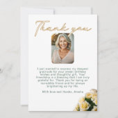 黄色のエレガントバラフローラ誕生日写真 サンキューカード (正面)