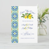 黄色のエレガントレモンウェディング日付カードを保存 招待状 (スタンド正面)