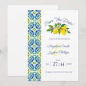 黄色のエレガントレモンウェディング日付カードを保存 招待状 (正面/裏面)