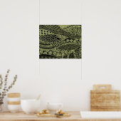 黄色のエレガント幾何学的抽象芸術の部族パターン ポスター (キッチン)