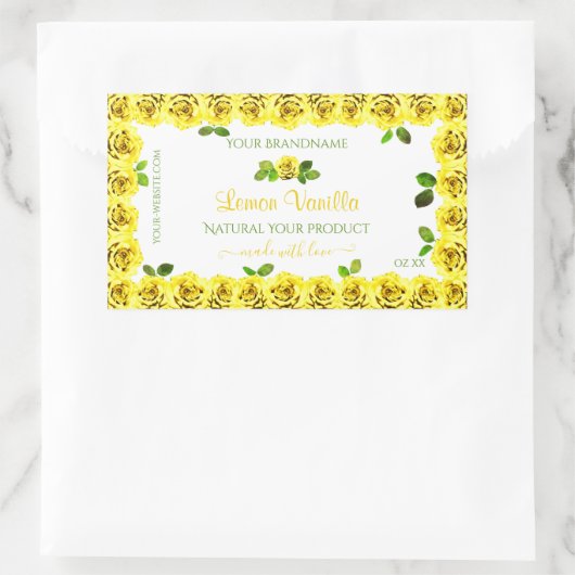 黄色のエレガント白い製品ラベル咲きバラ 長方形シール (バッグ)