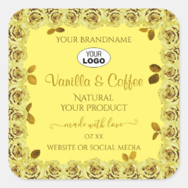 黄色のエレガント製品ラベルFloweringバラのロゴ スクエアシール