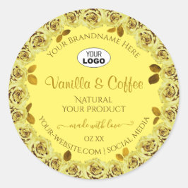 黄色のエレガント製品ラベルFloweringバラのロゴ ラウンドシール