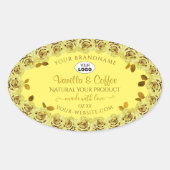 黄色のエレガント製品ラベルFloweringバラのロゴ 楕円形シール (正面)