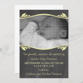 黄色のエレガント黒板ベビー発表 案内状 (正面/裏面)