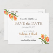 黄色のオウムのチューリップフローラ結婚式の日付を保存 案内ポストカード (正面/裏面)