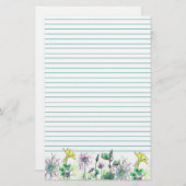 黄色のオダマキ（植物）水彩ワイルドフラワーが並ぶ 便箋 (正面/裏面)