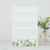 黄色のオダマキ（植物）水彩ワイルドフラワーが並ぶ 便箋 (スタンド正面)