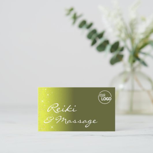 黄色のオリーブグリッター星（ロゴと写真） 名刺 (スタンド正面)