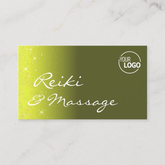 黄色のオリーブグリッター星（ロゴと写真） 名刺 (正面)