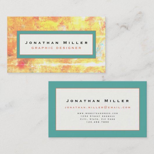 黄色のオレンジ色とターコイズ抽象芸術（フレームあり） 名刺 (正面/裏面)
