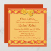 黄色のオレンジ色のハイビスカスの卒業招待状 招待状 (正面/裏面)