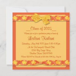 黄色のオレンジ色のハイビスカスの卒業招待状 招待状