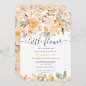 黄色のオレンジ色のフローラ水色ベビーシャワー 招待状 (正面/裏面)