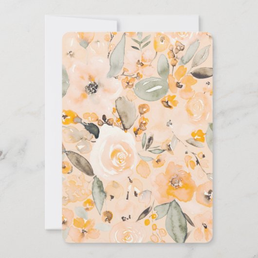 黄色のオレンジ色のフローラ水色ベビーシャワー 招待状 (裏面)