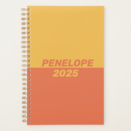 黄色のオレンジ色のブモダンロックパーソナライズされた名 プランナー手帳 (正面)