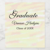 黄色のオレンジ色の水彩の卒業を追加の名前の年 ワインラベル (シングルラベル)