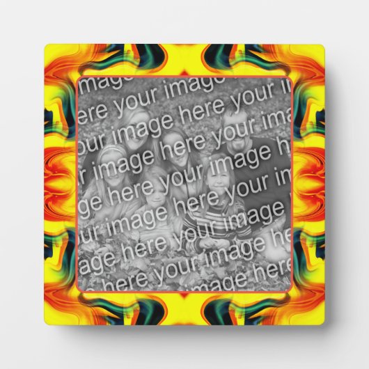 黄色のオレンジ色の緑の渦巻き旋回が自分の写真を作成 フォトプラーク (正面)