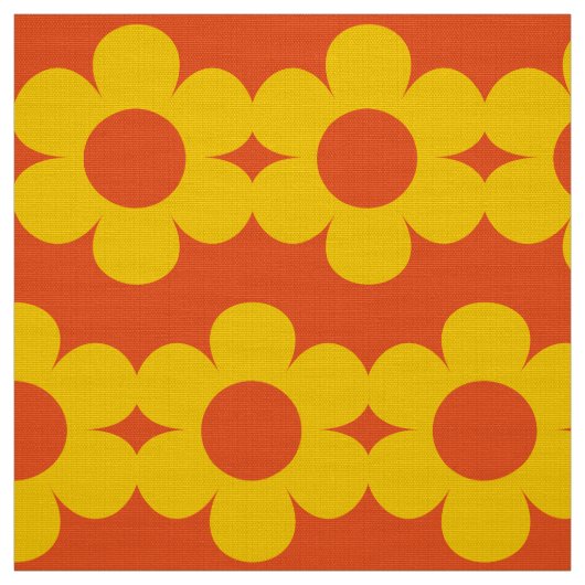 黄色のオレンジ色の花ストライプレトロ60s ファブリック (見本)